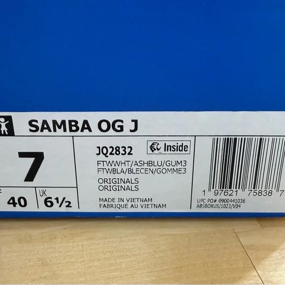 adidas Adidas Samba OG White Blue Gum Sole Sneakers | Youth 7Y / Women’s 8.5 NEW - Picture 5 of 12